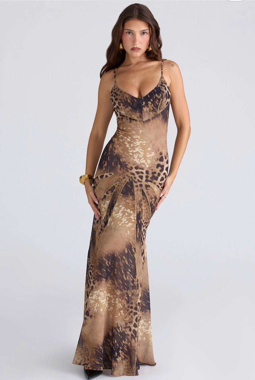 House of CB Sacha Leopard Print Georgette Maxi Dress